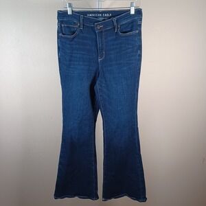 American Eagle Super High Rise Flare Dark Wash Next Level Stretch 10
